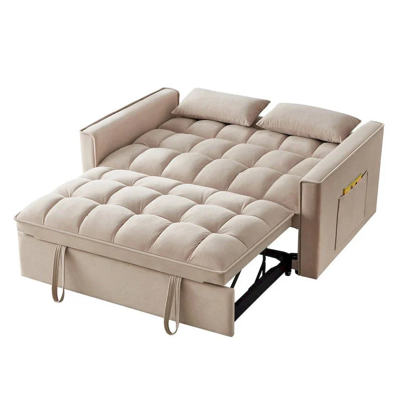 4-in-1 Velvet Pull-Out Sleeper Sofa Bed Loveseat With Reclining Backrest And 2 Side Pockets