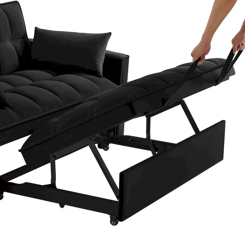 4-in-1 Velvet Pull-Out Sleeper Sofa Bed Loveseat With Reclining Backrest And 2 Side Pockets