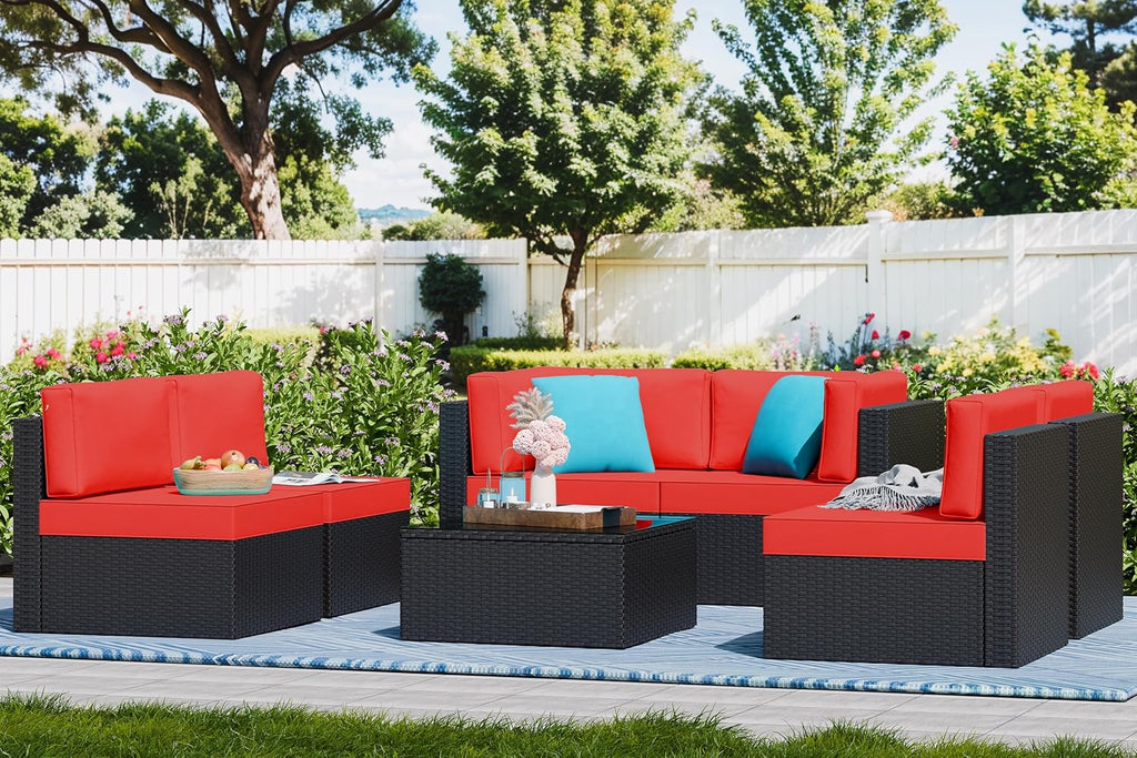 5-Piece All-Weather Wicker Patio Conversation Set With Ottoman And Cushions