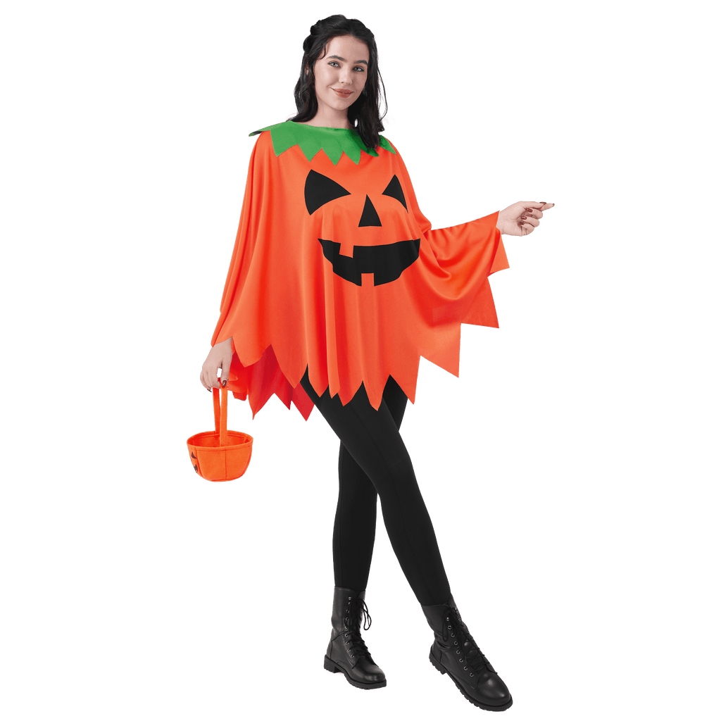Joyfy Women Pumpkin Poncho Costume Adult, Pumpkin Costume Halloween Costumes for Women Fancy Dress Cosplay