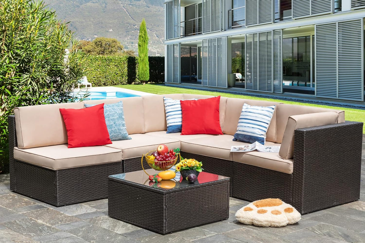 5-Piece All-Weather Wicker Patio Conversation Set With Ottoman And Cushions