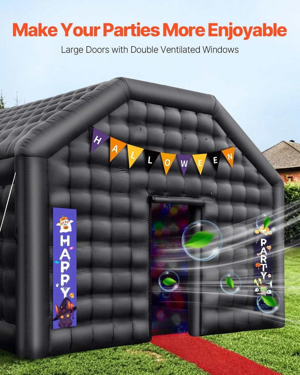 Inflatable Nightclub Party Tent With Lights, 19.7 x 16.4 x 12 Ft