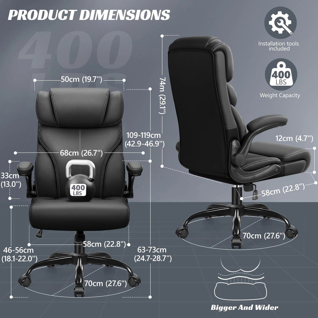 HeroSet Big And Tall Executive Office Chair With PU Leather, 400 lbs Capacity