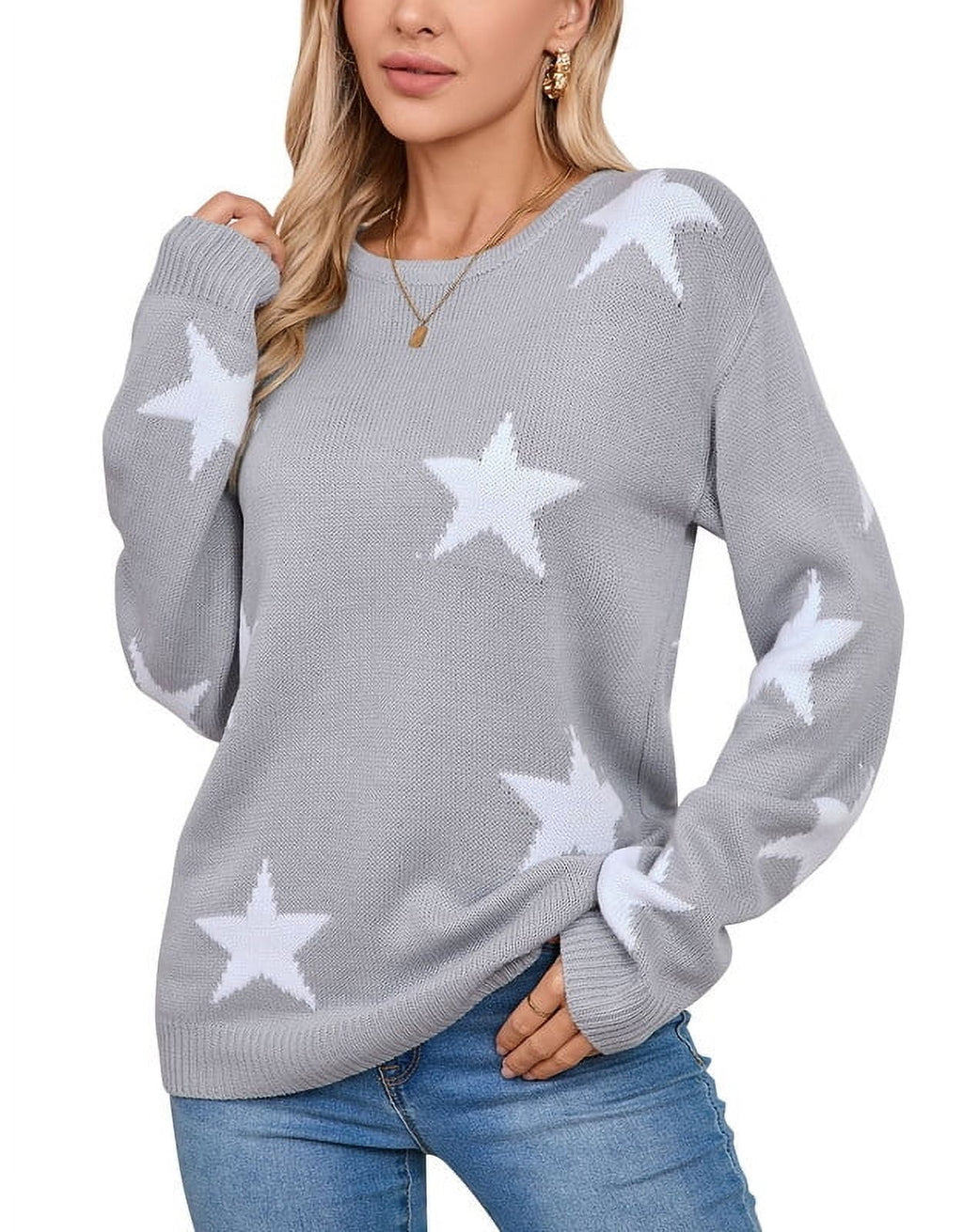 Crewneck Sweaters for Women Trendy Star Sweater Casual Pullover Sweaters Fall Lightweight Womens Sweaters Shermie