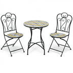 2-Piece Mosaic Folding Bistro Chairs With Ceramic Tile Seats - Black