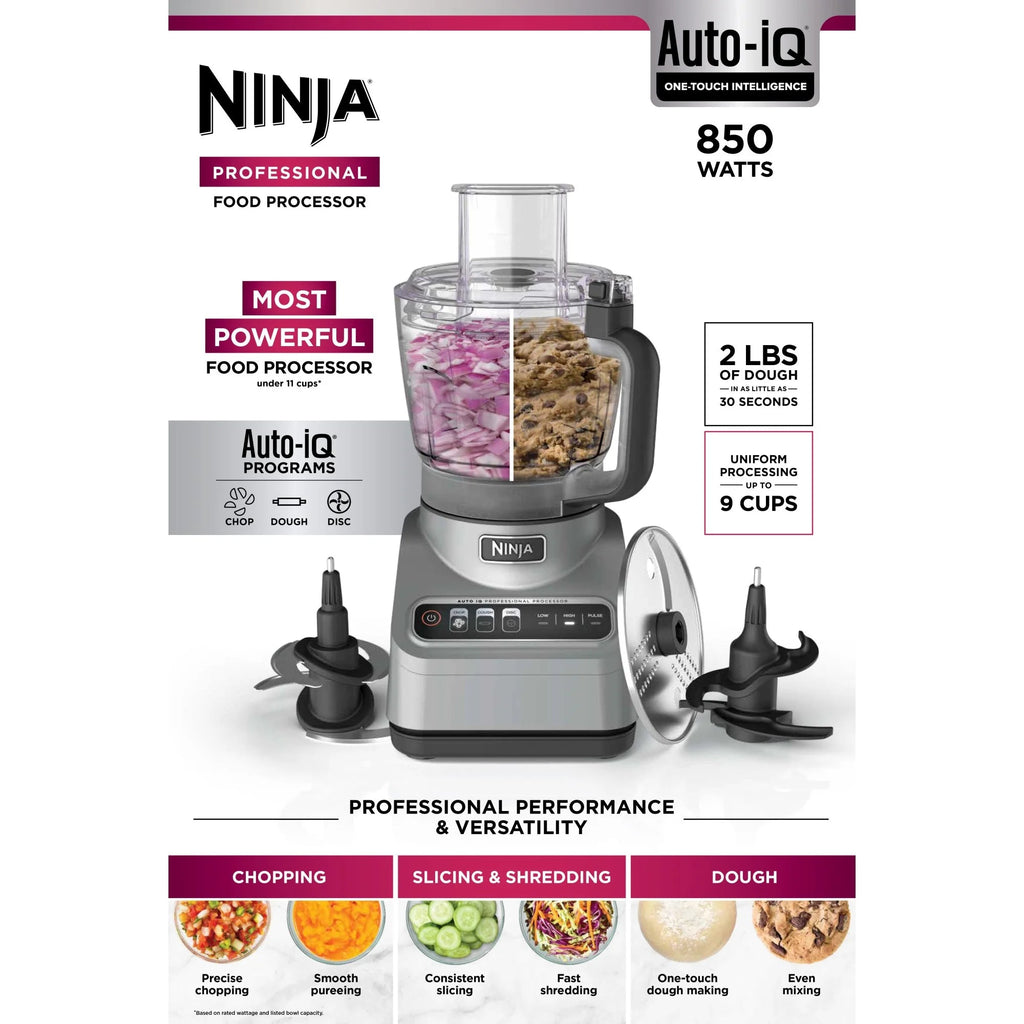 Ninja Professional Food Processor 9 Cup, 850 Watts, Silver - BN600