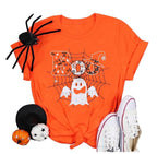 KimSoong Women Halloween Shirt Plaid Pumpkins Graphic Crew Neck Short Sleeve T-Shirts Tops