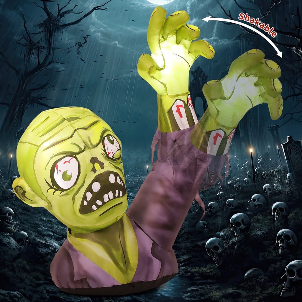 GOOSH Halloween Inflatable 5 FT Zombie Inflatable Shaking Hands, Zombie Inflatable Halloween Decorations Scary Halloween Blow Ups with LED Lights, Halloween Inflatables for Holiday/Party