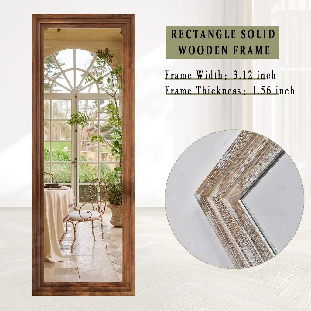 BEAUTYPEAK Full Length Floor Mirror With Stand, 64 x 21 in, Retro White