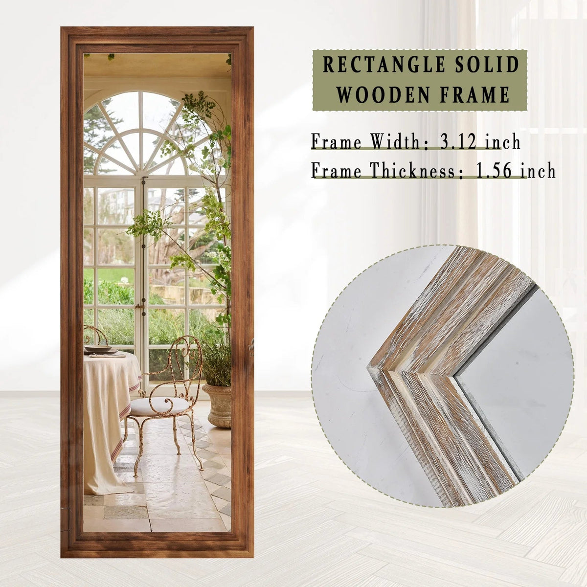 BEAUTYPEAK Full Length Floor Mirror With Stand, 64 x 21 in, Retro White