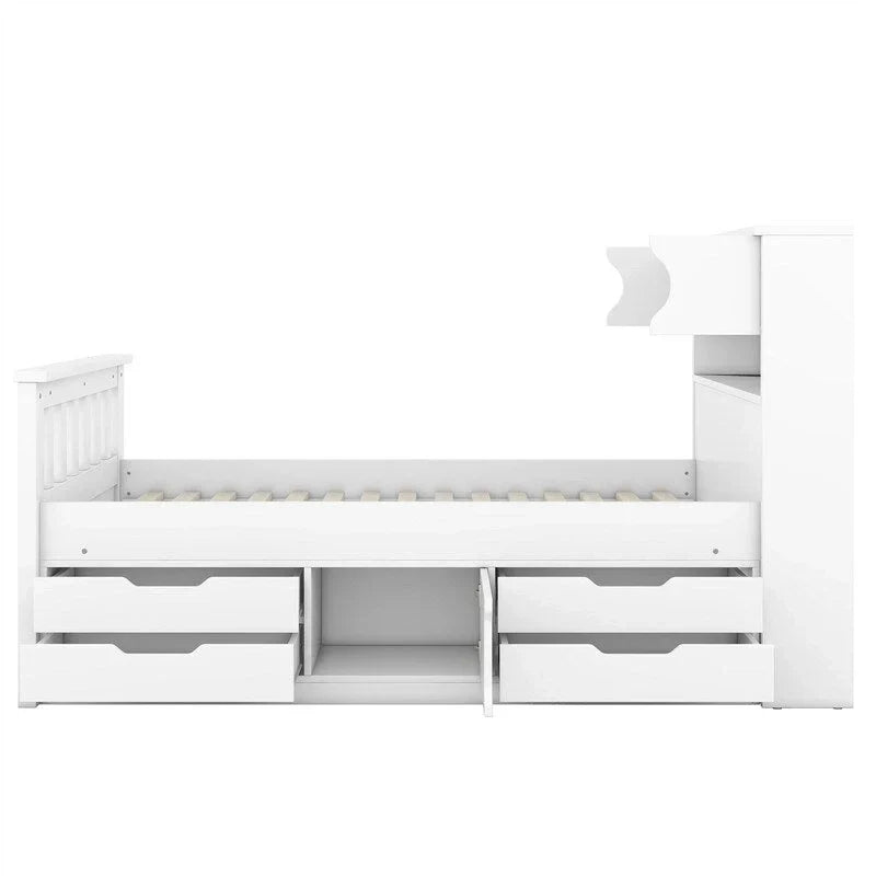 Twin/Full Captain Platform Bed With 4 Drawers And Storage Bookcase Headboard