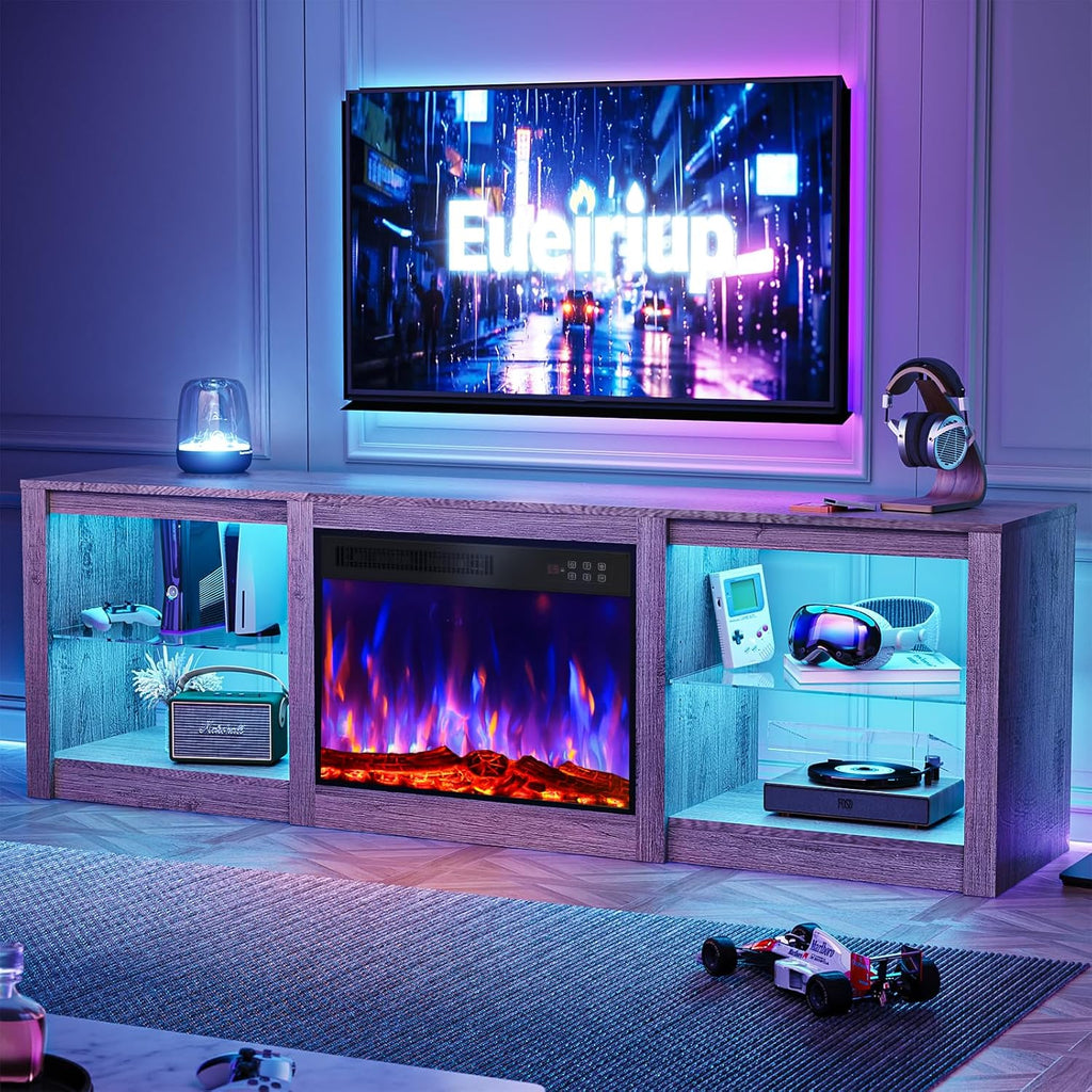 70 Inch Fireplace TV Stand For TVs Up To 80 Inches With 23 Inch Electric Fireplace Insert - Gray