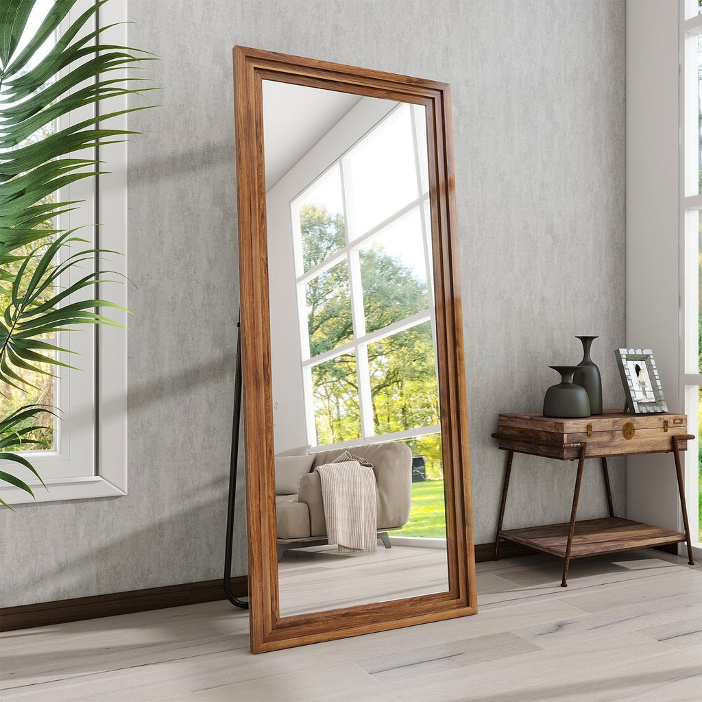 BEAUTYPEAK Full Length Floor Mirror With Stand, 64 x 21 in, Retro White