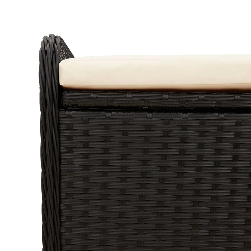vidaXL Outdoor Poly Rattan Storage Bench With Cushion, Black, 45.3 x 20.1 x 20.5 in