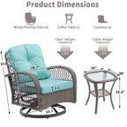 3-Piece Patio Swivel Rocking Chair Set With Glass Top Table - 2 Chairs