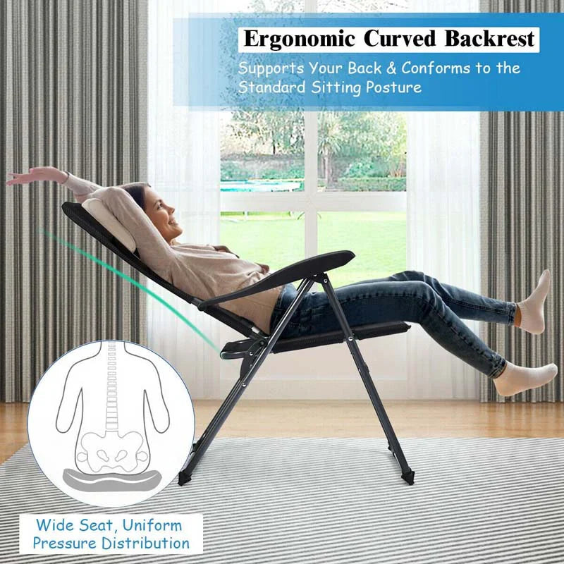 2 Pack Folding Patio Chairs, 7 Position Adjustable Outdoor Sling Recliner Camping Chairs