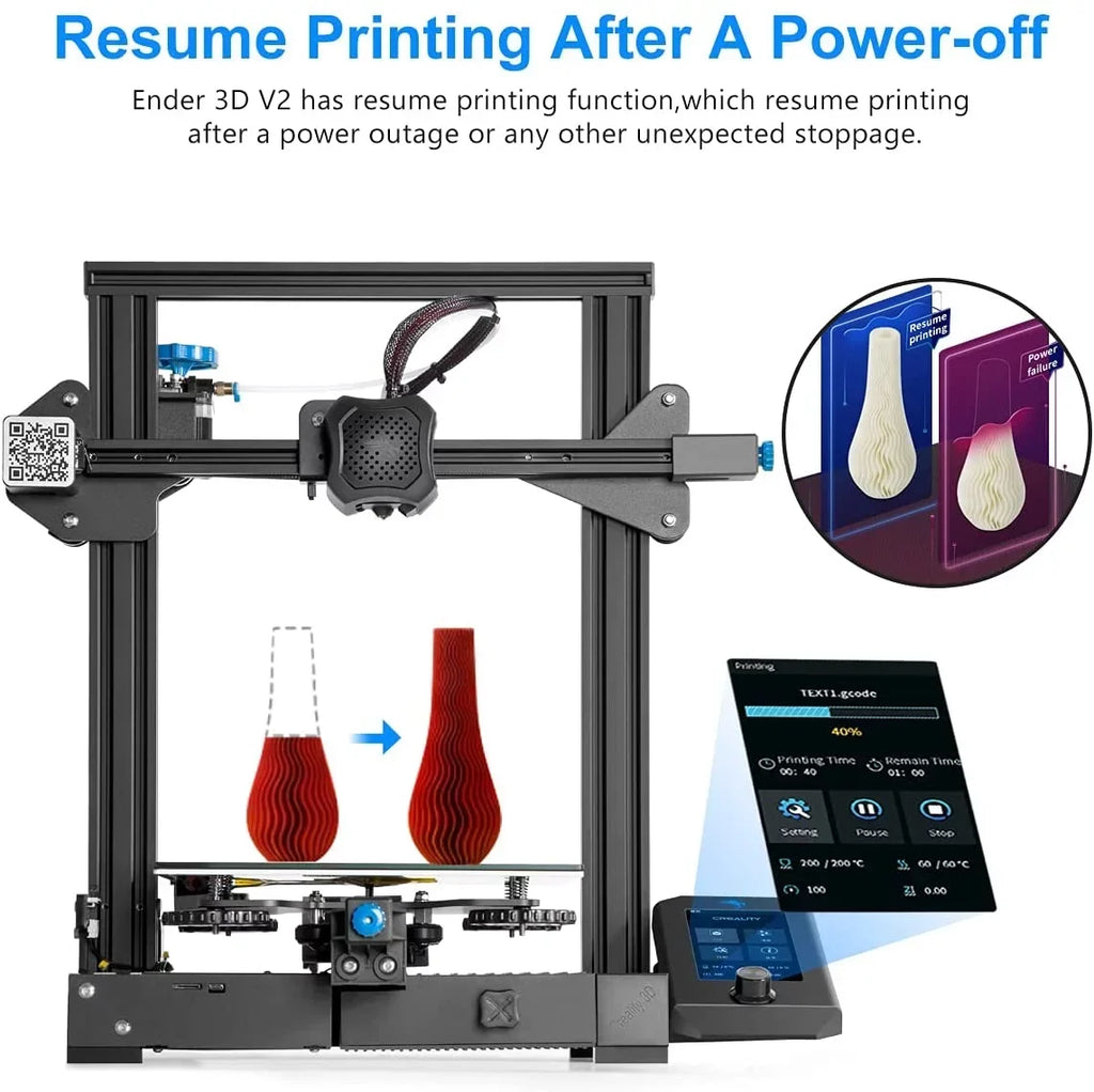 Creality Ender 3 V2 FDM 3D Printer, 220x220x250mm Build Size - Ender 3 V2