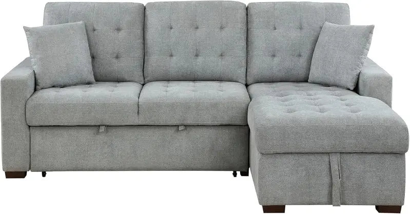 L-Shaped Sleeper Sectional Sofa With Right-Side Storage Chaise And Pull-Out Bed - Gray Fabric