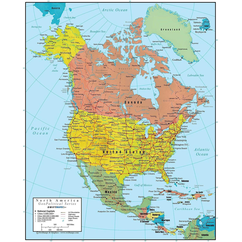 Swiftmaps North America Wall Map - GeoPolitical Edition
