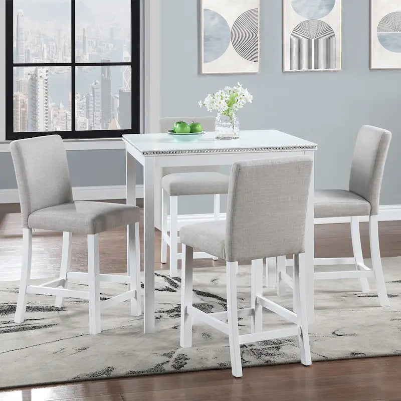 Modern 5-Piece Counter Height Dining Set With Square Table And 4 Upholstered Chairs