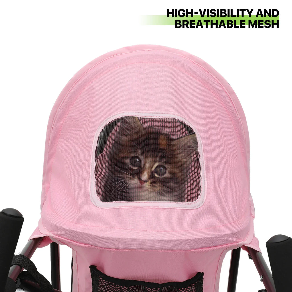 Magshion 4 Wheel Foldable Pet Stroller for Small Medium Dogs, Pink, 22 lbs