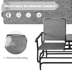 2-Person Outdoor Bench Glider Chair With Center Table, Mesh Fabric, 57 x 28 x 38 in