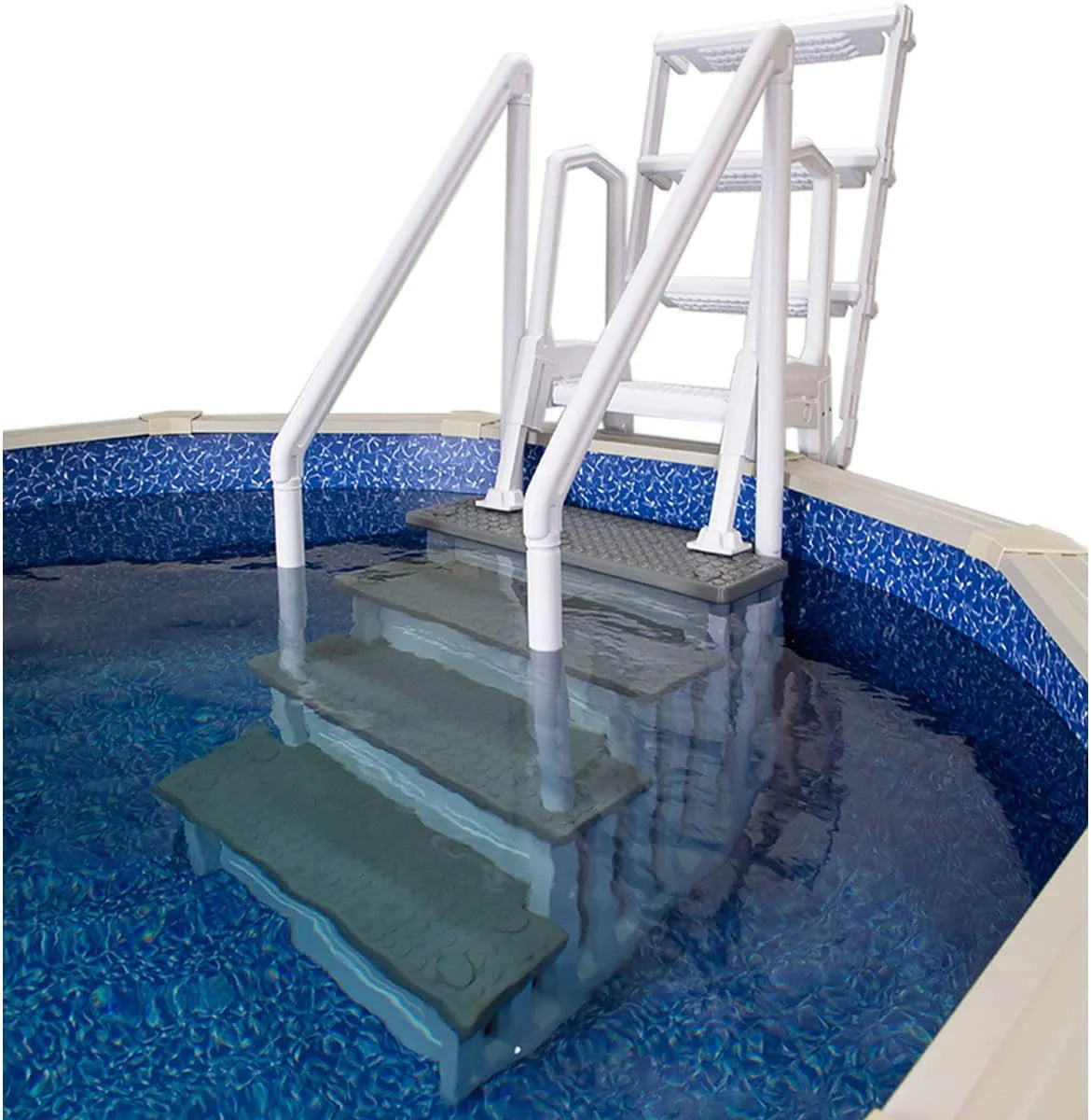 Aqua Select Anti-Slip In-Pool Steps, Gray, 28in W x 81in H, 300 lbs Capacity - For Above Ground Pools