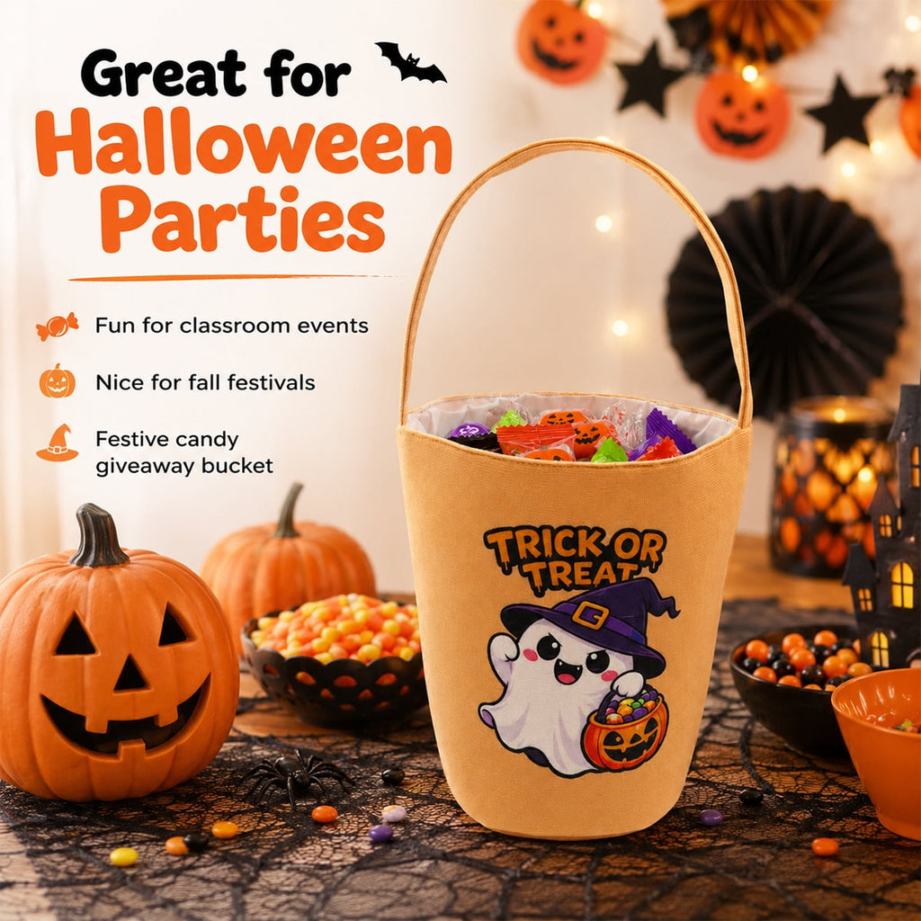 MetMetalrt Trick or Treat Bucket – Orange Cute Ghost Candy Buckets & Tote Bags for Halloween Party Decoration