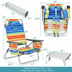2-Pack 5-Position Outdoor Folding Backpack Beach Chairs With Side Table Set