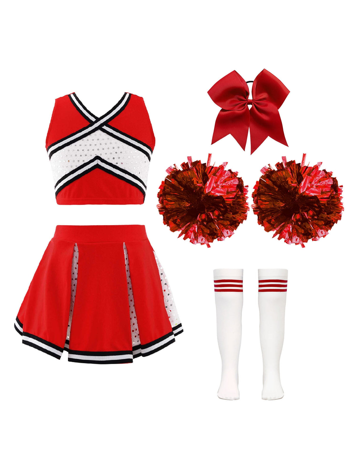 renvena irls Cheer Dance Costume Halloween Sleeveless Crop Top Pleated Skirt Cheerleading Uniform Dress A Red 8