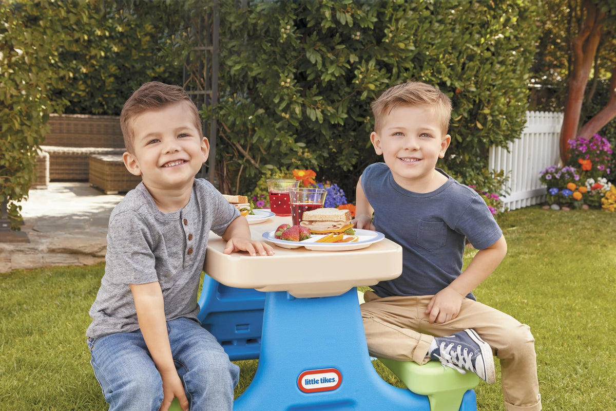 Little Tikes Easy Store Kids Picnic Table With Umbrella, 42.00 in L x 38.00 in W x 19.75 in H, Ages 2+