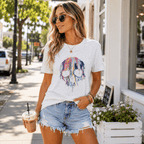 KimSoong Women Halloween Skeleton Graphic T-Shirts Crew Neck Short Sleeve Tees Tops