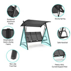 3-Person Aluminum Outdoor Patio Porch Swing Chair Bench Glider With Adjustable Canopy - Gray