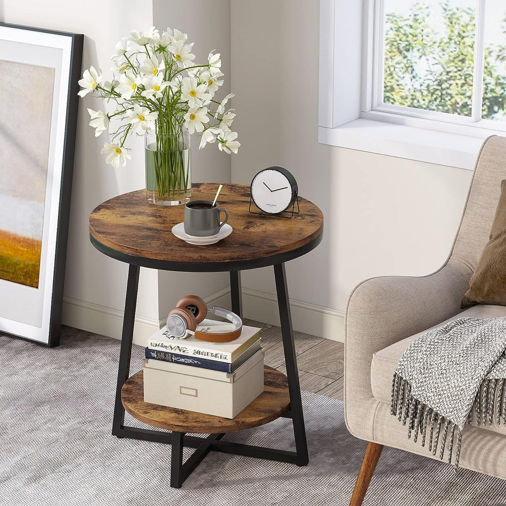 Industrial Round End Table With 2-Tier Storage