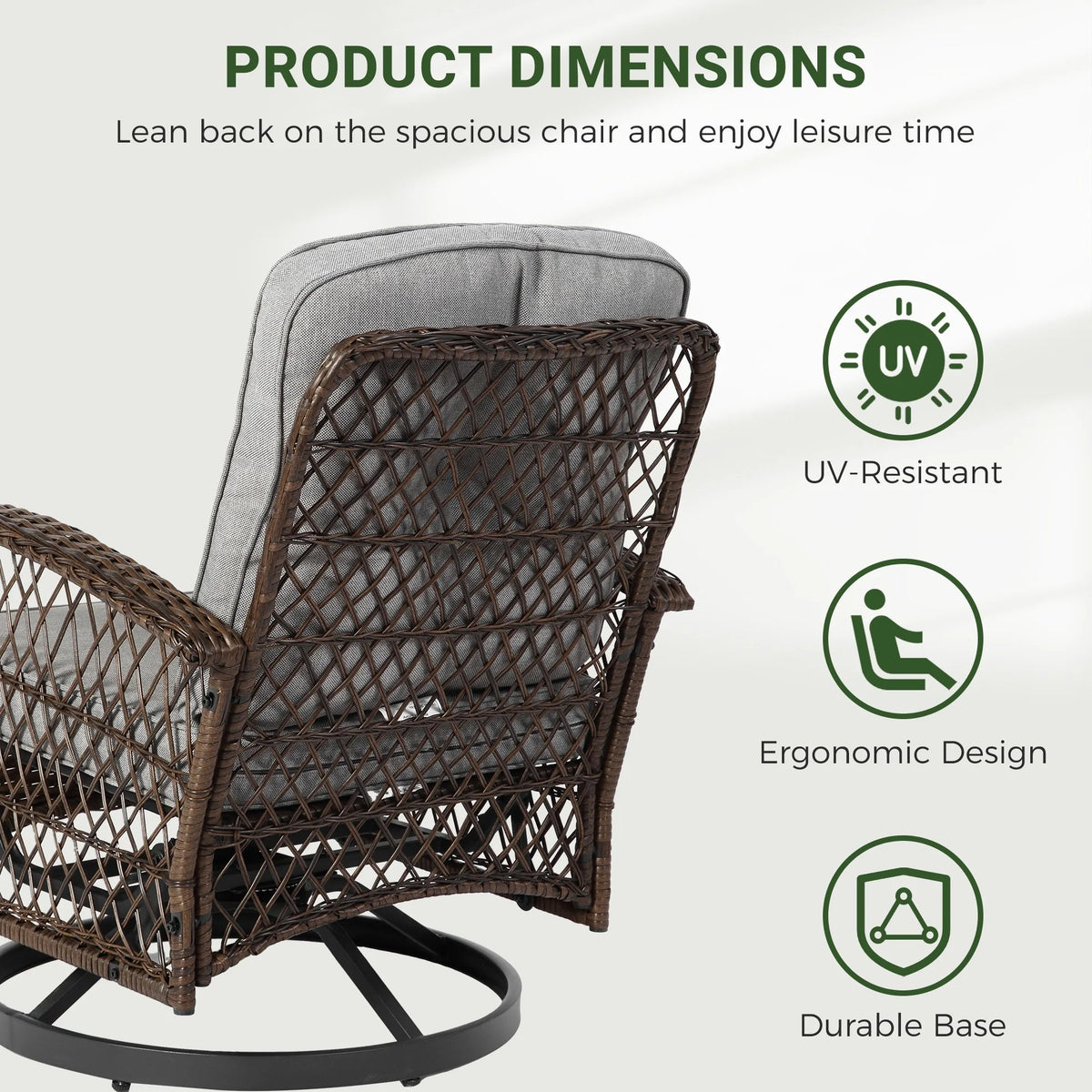 3-Piece Patio Swivel Rocking Chair Set With Glass Top Table - 2 Chairs
