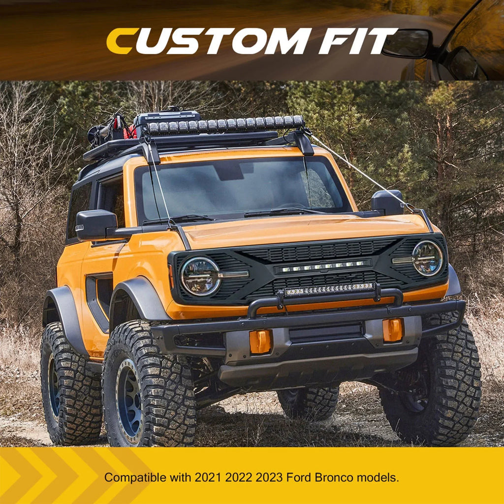 AMERICAN MODIFIED Tomahawk Grille With Lights for 2021-2024 Ford Bronco Without Front Camera - Matte Black