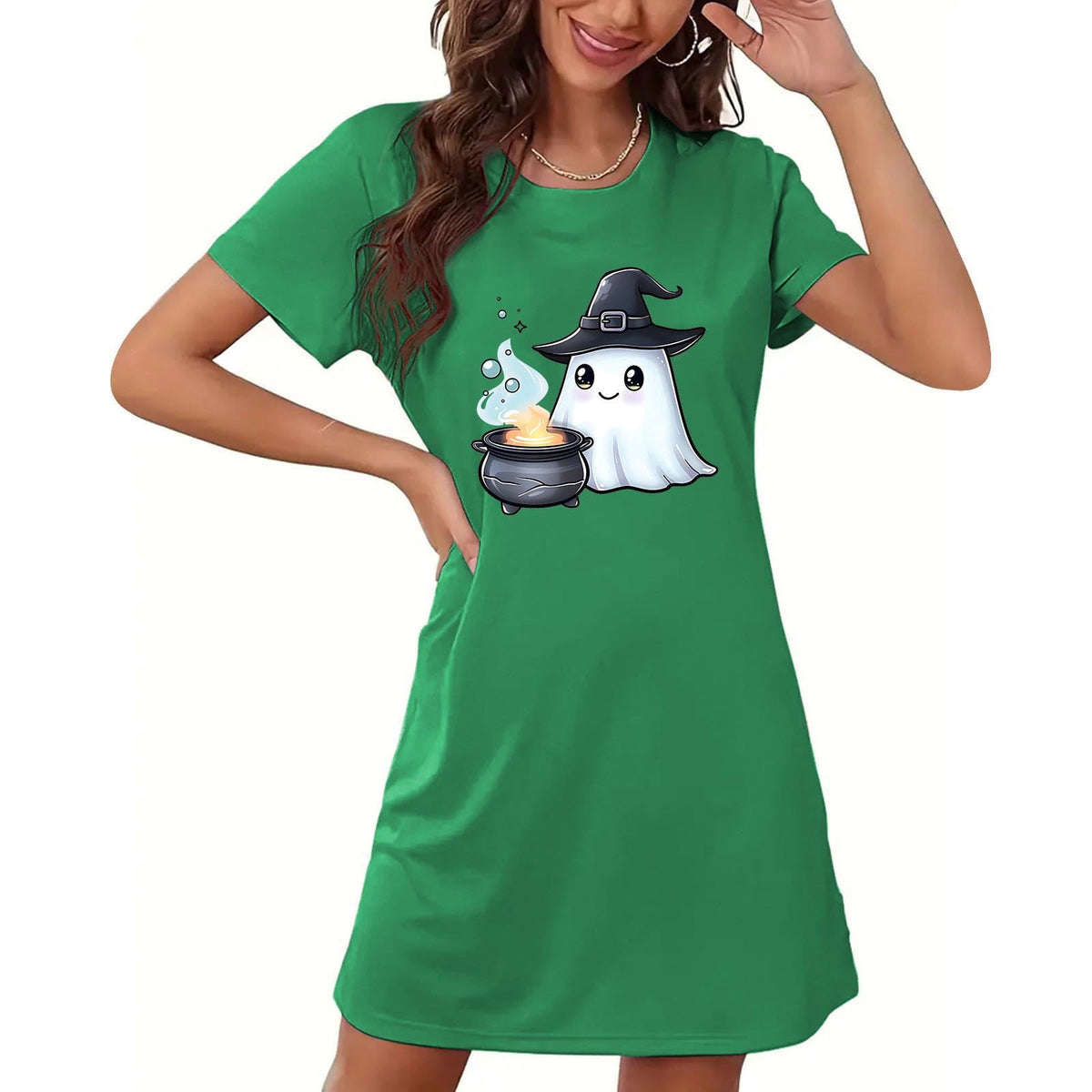 Censtreet Halloween Sleep Shirts for Women Short Sleeve Night Shirts for Sleeping Pullover Nightgown Soft Nightdress