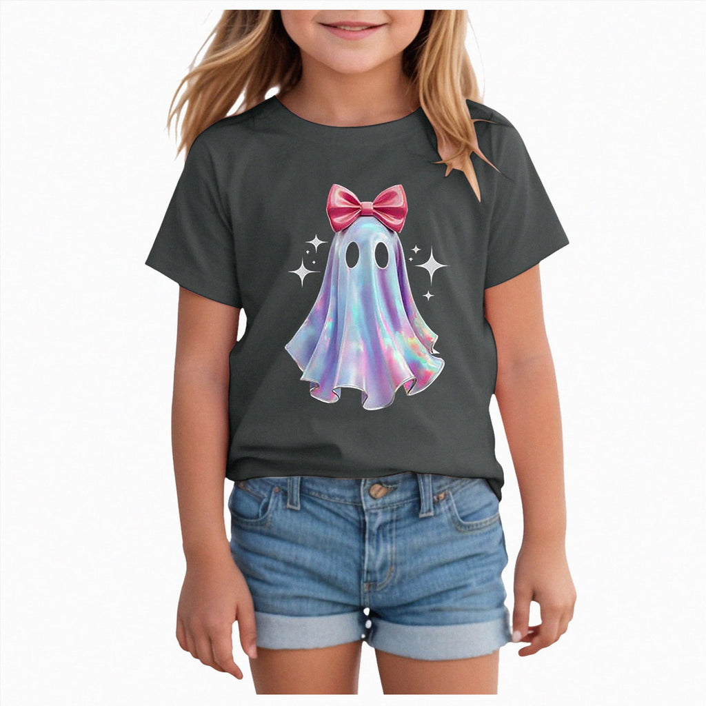 CAUYDY Halloween Ghouls Ghost Retro Girl Kids T-Shirt Graphic Tshirt Little Kids Fall Short Sleeve Tee Tops(Orange, 8-9 Y)