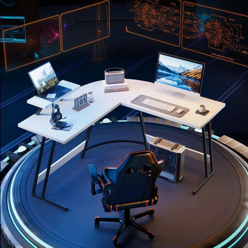 L-Shaped Gaming Computer Corner Desk With Monitor Stand - 220 lbs Capacity