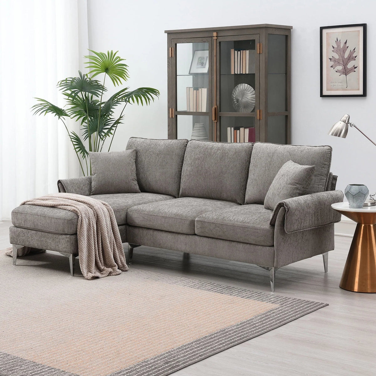 Churanty Convertible L-Shaped Sectional Sofa With Reversible Chaise Lounge, 84 Inch