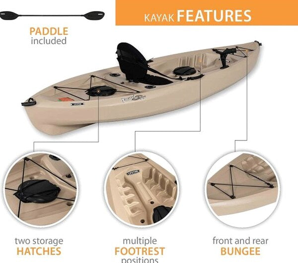 Lifetime Fishing Kayak 10ft 2-Pack With Paddles, UV-Protected HDPE, Tan - Tamarack Angler 100