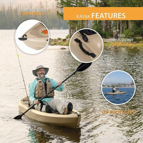 Lifetime Fishing Kayak 10ft 2-Pack With Paddles, UV-Protected HDPE, Tan - Tamarack Angler 100