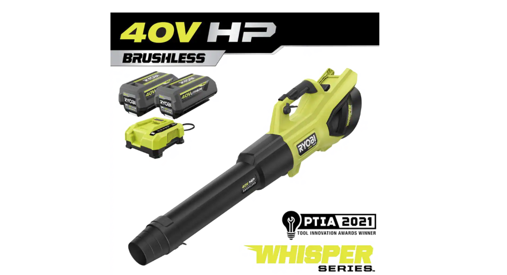 RYOBI 40V HP Brushless Cordless Leaf Blower, 730 CFM, 190 MPH, 2x 4.0 Ah Batteries And Charger